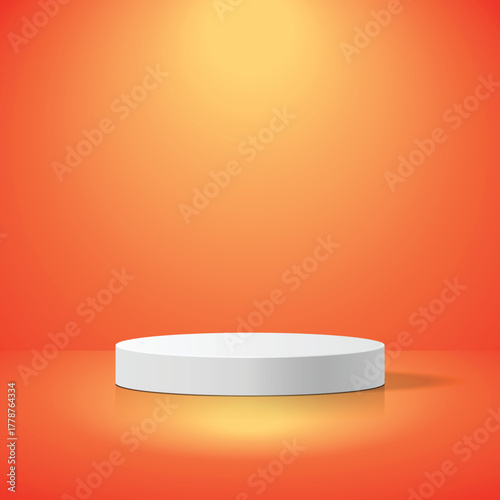 White Product Display Podium on Orange Background