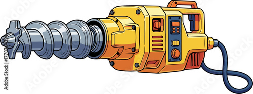 industrial might yellow power auger ready to tackle demanding ground projects, isolated on transparent background