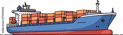 oceanic lifeline stylized freighter propelling world commerce across distant shores, isolated on transparent background