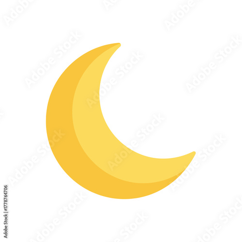 Crescent moon illustration on white background, celestial body, night sky.