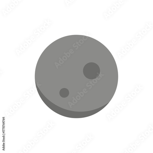 A simple gray celestial body, possibly the moon or Mercury, with craters, depicted in a flat vector style.