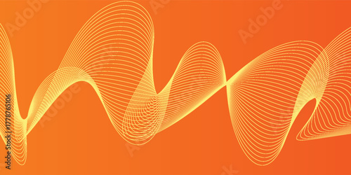 Vector abstract background with dynamic orange waves, lines and particles. Vector ilustration