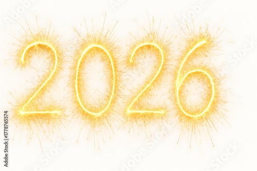 2026 Written with Sparkler Light on White Background