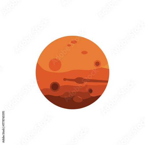 Illustration of the planet Mars with craters and a reddish-orange surface.