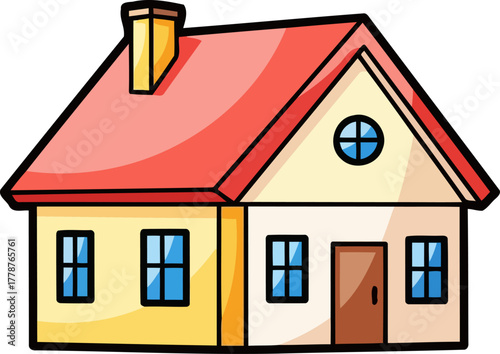 whimsical dream dwelling a cozy cartoon house radiating warmth and childhood joy, isolated on transparent background