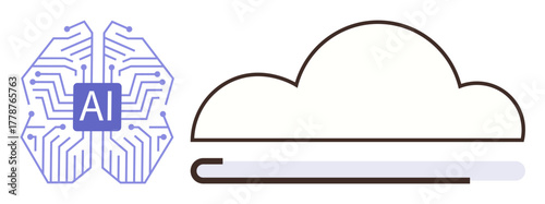 AI circuit graphic linked to a cloud with a loading bar below. Ideal for technology, AI, cloud computing, data storage, machine learning, innovation, and future-forward concepts. Simple flat metaphor