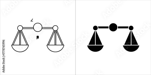A balance scale icon, one outlined and one filled, representing justice or equilibrium