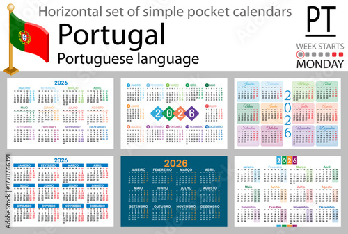 Portuguese horizontal Set of pocket calendars for 2026