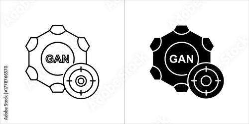 Gan artificial intelligence icon with gear and target symbol