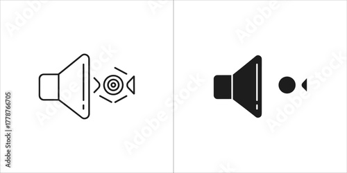 Two icons representing sound or audio output, one in outline and one in solid black