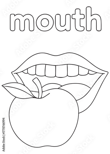 coloring book mouth biting juicy apple fruit