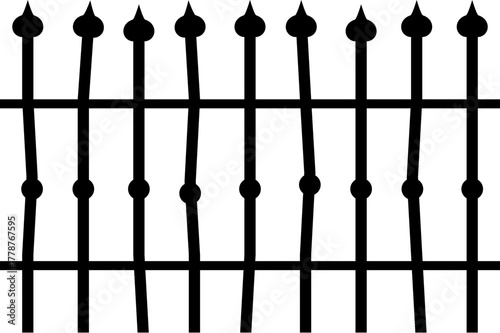 Cemetery or park iron fence border silhouette. Spooky antique vector barrier shape, Halloween horror cemetery iron fence. Scary graveyard forged palisade silhouette or creepy garden metal border form