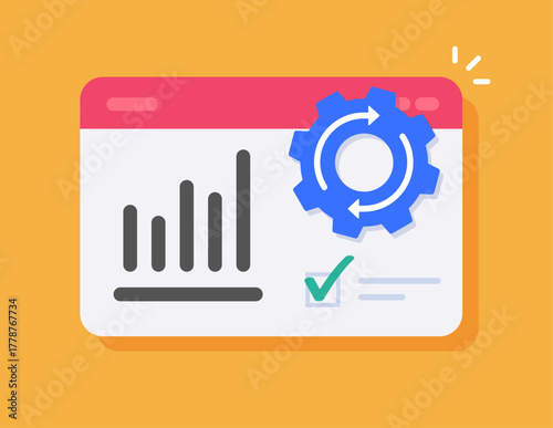 Internet website kpi performance quality boost improve settings icon graphic modern vector illustration, web site efficiency automation operation flat cartoon, sales stats analytics analysis customize
