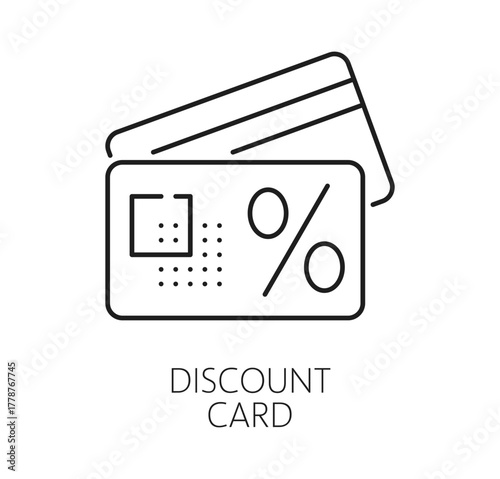 Member discount card exclusive benefit thin line icon or symbol. Customer exclusive benefit reward linear vector pictogram, loyalty program symbol. Shopping special offer sign with discount card