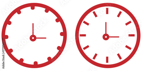 Vector illustration of twelve analog wall clocks in black outline, each showing a different hourly time from one to twelve. Analog clock icon set. 12 hourly time variations, black outline