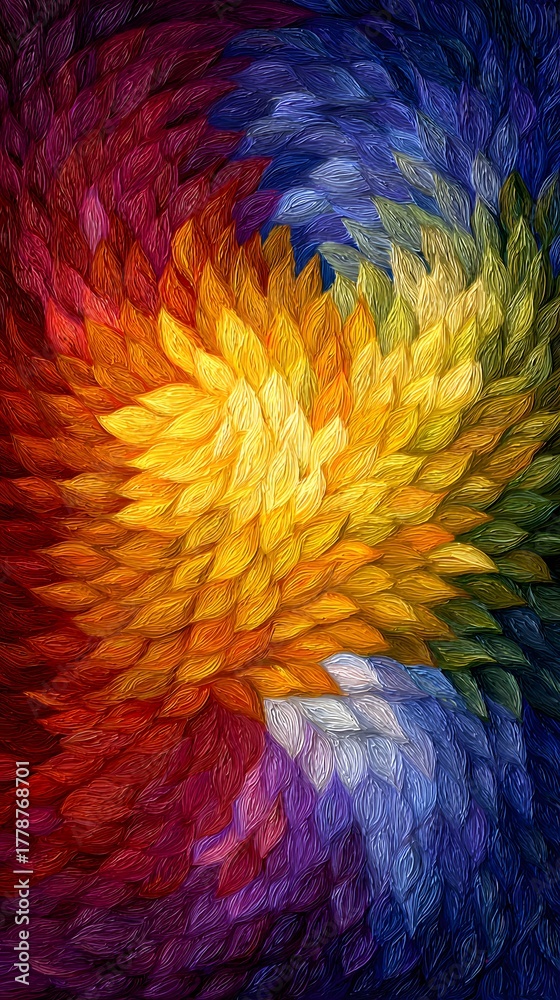 Obraz premium art background with swirling brushstrokes blending warm reds, cool blues, and golden highlights