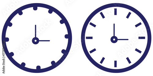 Vector illustration of twelve analog wall clocks in black outline, each showing a different hourly time from one to twelve. Analog clock icon set. 12 hourly time variations, black outline