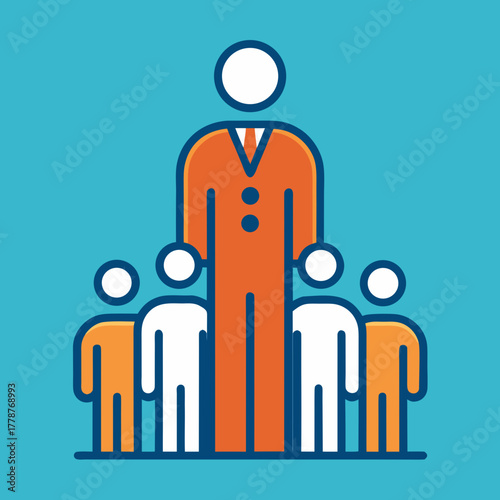 Leader figure standing above crowd bold but minim vector illustration 