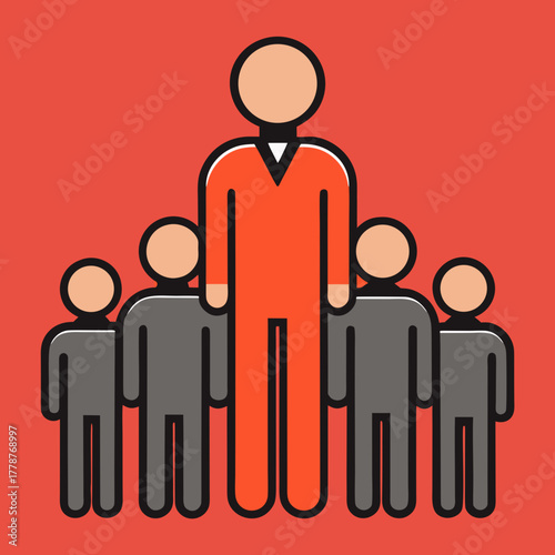 Leader figure standing above crowd bold but minim vector illustration 