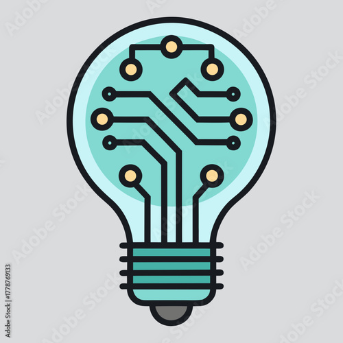 Lightbulb with circuit board patterns inside clear vector illustration 