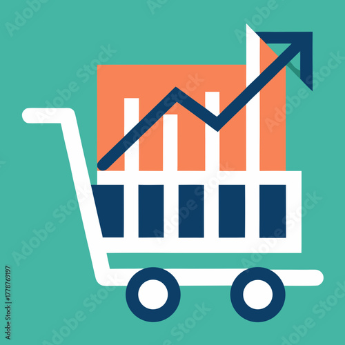 Market demand icon shopping cart with graph vector illustration 