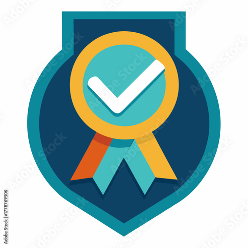 Milestone achievement icon medal with checkmark vector illustration 