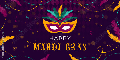 Mardi gras carnival banner illustration in gradient design