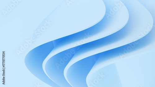 Abstract wavy curved 3d render. Blue soft layers of plastic with lines, folds, ruffles. Modern wallpaper, texture pattern.
