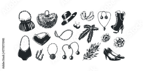 Collection of Hand Drawn Fashion Accessories and Botanicals