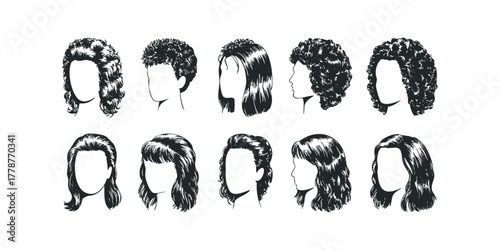 Collection of diverse hairstyles and hair textures