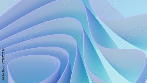 Abstract wavy curved 3d render. Blue soft layers of plastic with lines, folds, ruffles. Modern wallpaper, texture pattern.