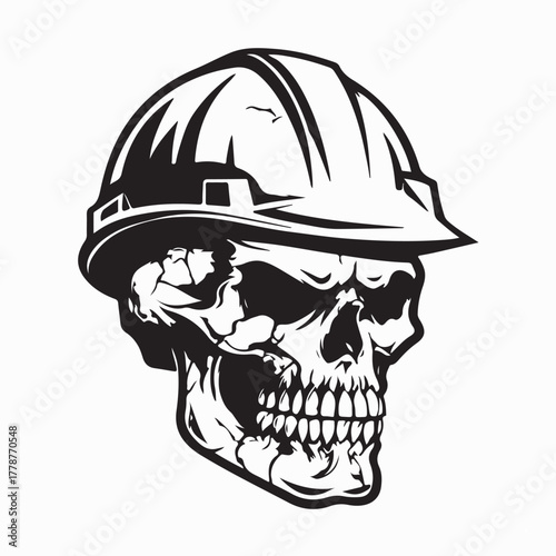 Skull in Construction Helmet Vector Graphic isolated on  white background