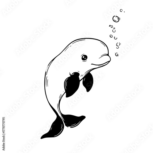 Beluga Whale. Beluga Whale simple black and white line art vector logo