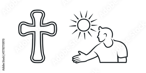 Silhouette of person reaching towards a cross under the sun