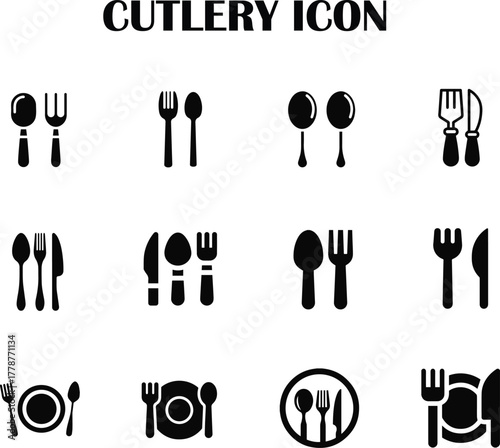 Minimalist cutlery icon vector — fork, knife, and spoon symbol for restaurant, food, or kitchen design