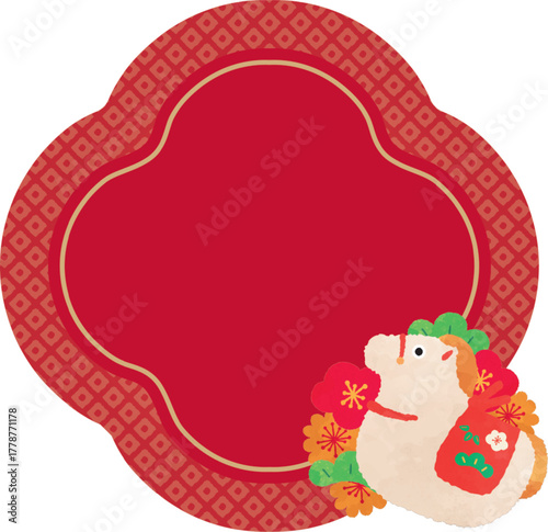 	花型の午年アイコンデザイン素材