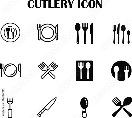 Minimalist cutlery icon vector — fork, knife, and spoon symbol for restaurant, food, or kitchen design