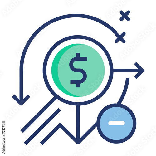 Profit strategy icon coin with directional lines vector illustration 