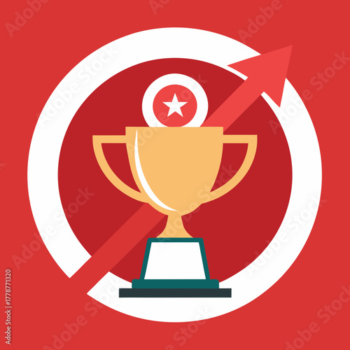 Professional goal icon trophy with upward arrow vector illustration 