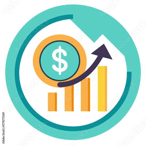 Return on investment icon coin with upward bar vector illustration 