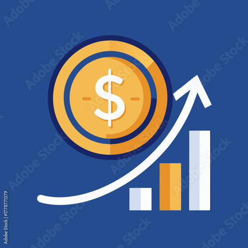 Return on investment icon coin with upward bar vector illustration 