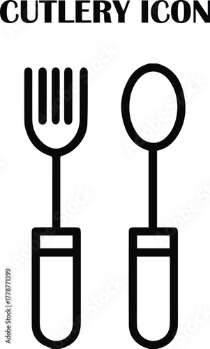 Minimalist cutlery icon vector — fork, knife, and spoon symbol for restaurant, food, or kitchen design