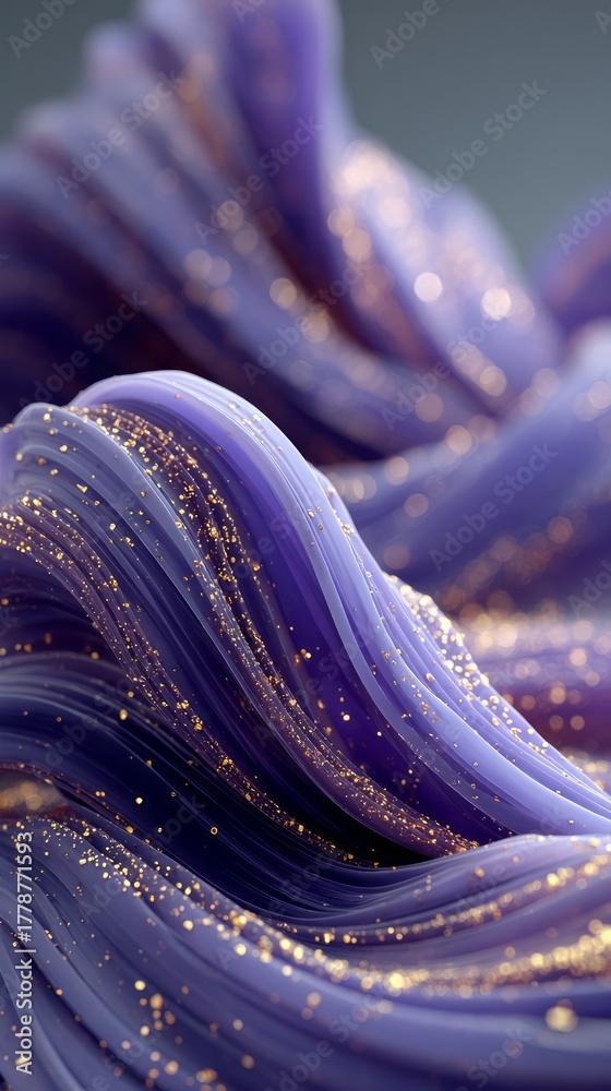 Obraz premium Abstract purple waves with golden sparkles abstract modern