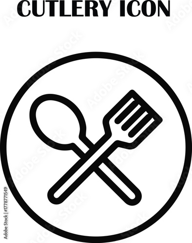 Minimalist cutlery icon vector — fork, knife, and spoon symbol for restaurant, food, or kitchen design