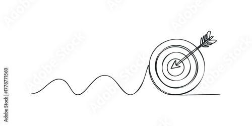 Arrow striking bullseye target along wavy line