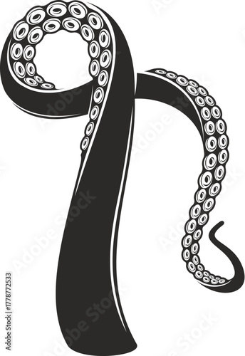 Octopus tentacle tattoo of kraken and squid monster or sea cthulhu, vector art design. Octopus tentacle or marine creature and giant cuttlefish leg or arm hand of aquatic animal for nautical tattoo