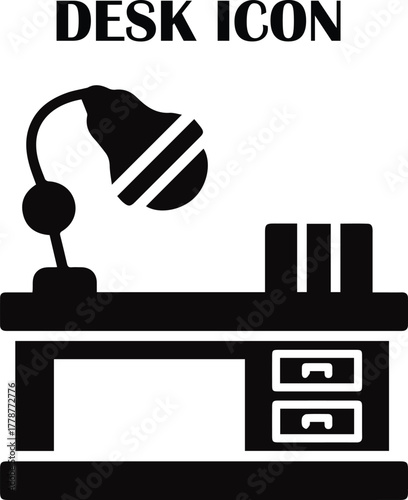 Modern office desk vector icon – minimalist symbol for work, study, and productivity concepts