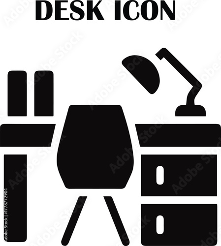 Modern office desk vector icon – minimalist symbol for work, study, and productivity concepts