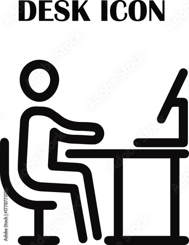 Modern office desk vector icon – minimalist symbol for work, study, and productivity concepts