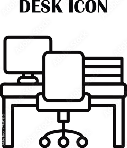 Modern office desk vector icon – minimalist symbol for work, study, and productivity concepts